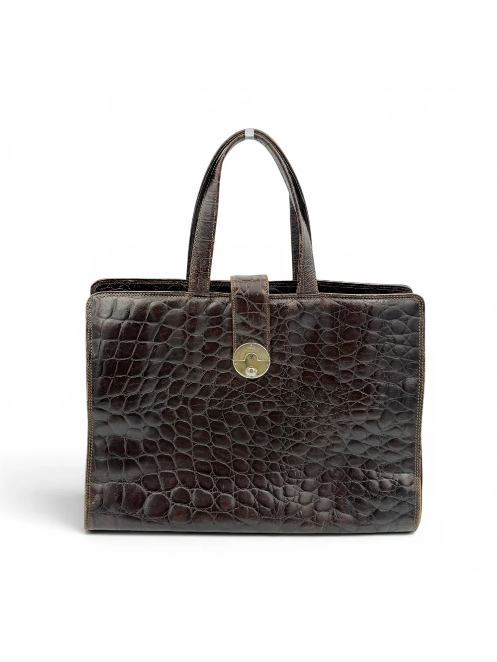 Vtg Francesco Biasia Genuine Leather Crocodile Embossed Tote Bag Made in Italy